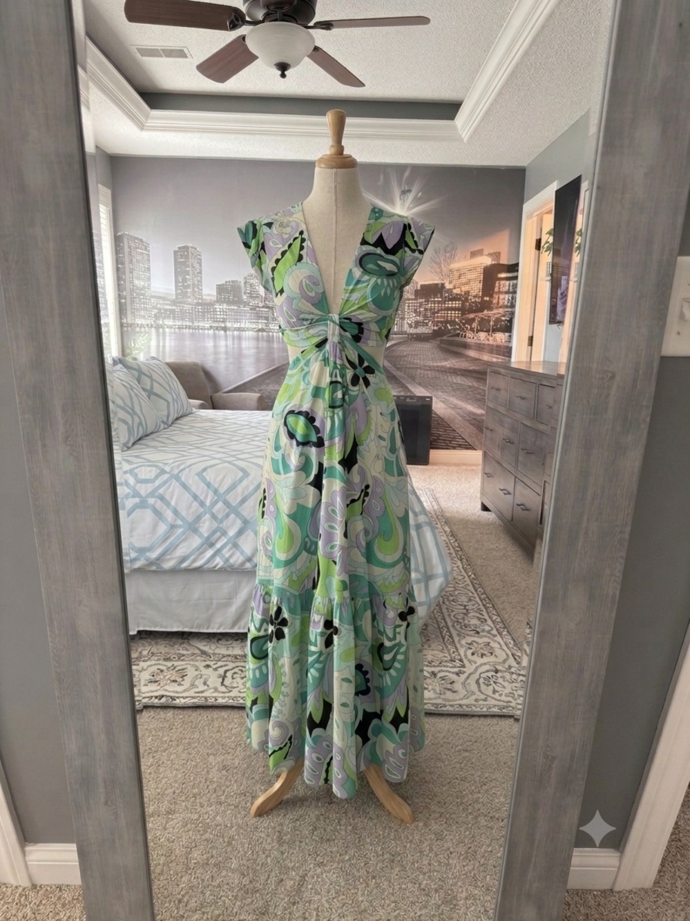 Steve Madden fGreen Floral cutout Twist-Front Maxi Dress